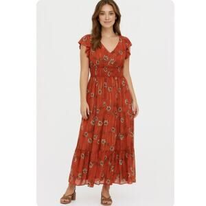 Ann Taylor SZ 14 Shimmer Floral Flutter Sleeve Maxi Dress NWT Stunning